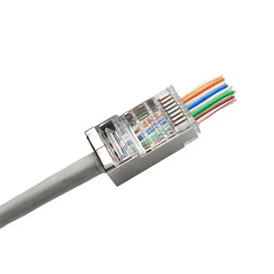 Shielded Network Pass RG45 Cable Female Ethernet Plug 8p8c STP Pass Through Cat5e RJ45 Connectors