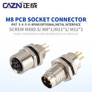Screw M8 PCB Metal Socket 3 4 5 6 8 Pins Straight Version Male Female Front Back Mount Circular Connector