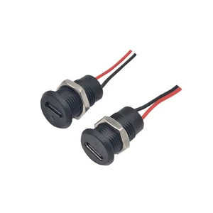 USB 3.1 Type c Female Charging Port 2 Pad Round Threaded Waterproof USB C Cable Connector with Light