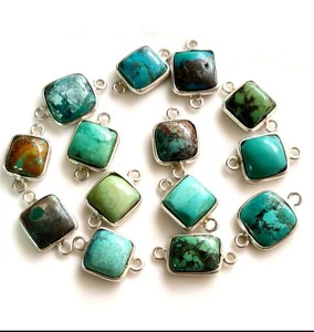 8mm Cushion Irani Turquoise Bezel Setting Connector Brass+14K Gold Filled Charms Daily Life Trendy Jewelry for All