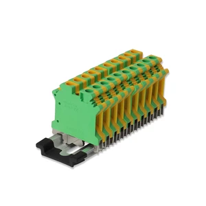 24-8AWG RUSLKG6N Screw Ground Modular Protective Earth Wire Electrical Connector Brass DIN Rail Terminal Block Automotive 2-Pole