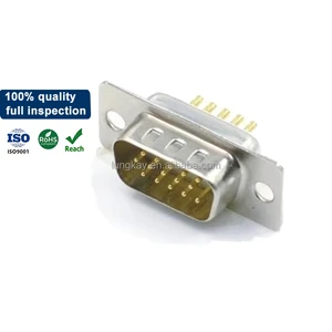LUNG KAY High Quality D-SUB 15 Pin Male Connector Gold Plated VGA Plug Metal Shell Solder Type for Industrial Control & Computer
