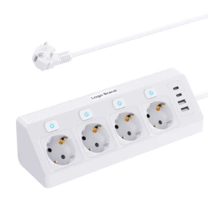 Hot Selling Desktop Power Socket Extension Strip 4 Outlets With 2 USB 2 C 16A Electrical Plug EU Standards 4 Switches