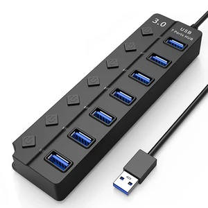Hardrock 7-port USB 3.0 Hub Docking Station Splitter High-speed Expansion Dock Laptop External Power Supply WS-USB-107 Plastic