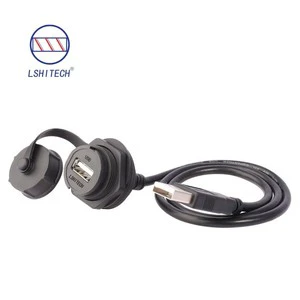 USB2.0 Waterproof Circular Connector with Front Nut, Soldering Cable 0.1m-5m Panel Mount Feedthrough for Automotive & Industrial