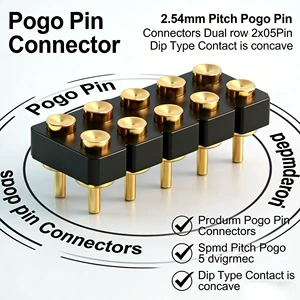 2.54mm Pitch Dual Row 2x5 Pin Pogo Pin Connector DIP Concave Contact Spring Loaded Header For PCB Smart Wearables