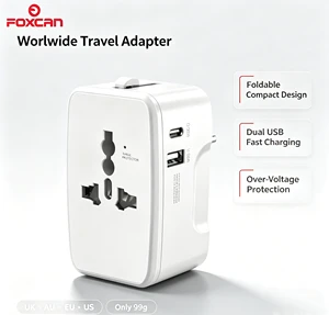 FOXCAN FC-934U Universal Plug Adapter 1 USB-C + 1 USB-A Ports For Laptops Earphones-Travel Charging ABS/PC Fireproof Material