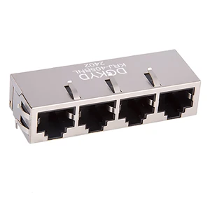 Multiple Port 100Mbps Cat5 Female 1X4 Port RJ45 Ethernet Connectors with PBT Black Housing and Gold Plating