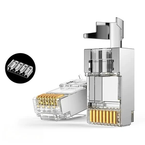 Ethernet Socket Metal Shielded rj45 pass Network FTP cat 7 plug semi-closed 8P8C RJ45 Connector