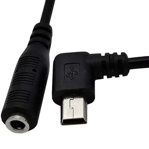 15cm 3.5mm Female To 5 Pin Mini USB Male 90 Angle Microphone Adapter Cable Socket Audio Braided Right Angle Mini 5pin To DC3.5