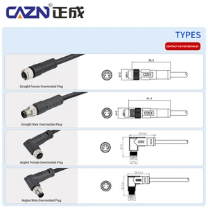 CAZN M8 Brass Overmolded Plug Male Female Waterproof IP67 Automotive Circular Connector 3-8 Pin PUR Cable Shielded/Unshielded