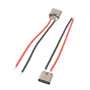 USB Type-C 2Pin Soldered Female with Wire 2P Type C 3A High Current Charging Port Connector for Mobile Phones Brand New