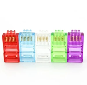 Network Connector Cat6/Cat6a/Cat5e Transparent/Colored Crystal Head Pass Through Hole RJ45 Modular Plug UTP/FTP/SFTP 8P8C