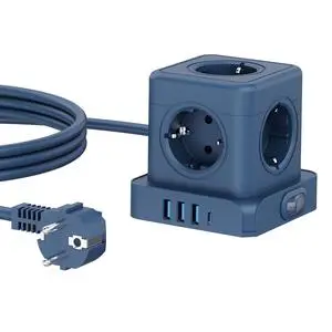 Customizable Colors Power Tower Strip Socket EU USB Extension Socket 5 Outlets 3 USB A Ports 1 USB C Port
