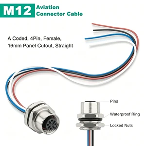 M12 A Code Female Panel Connector With Cable, IP67 4-5-8 Pin Industrial Circular Socket For Fieldbus
