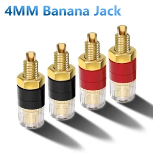 4mm Gold Plated HIFI Speaker Amplifier Binding Posts Brass Terminal Connector With Transparent Shell Banana Plug Socket