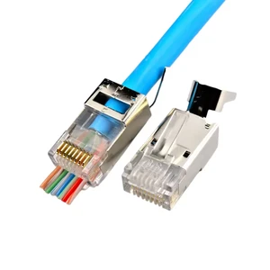 Cat6a Ethernet RJ45 8P8C Connectors Pass-through Plug STP Shielding Phosphor Bronze Contacts U-shape Clip Reliable Network 1.0mm