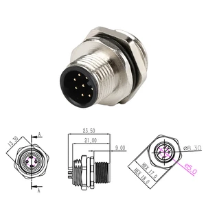 Heavy Machinery M12 Connector 8 Pin M12 Male Front Board Connector 16PCB IP67Waterproof Shielded 1PCS-Trimmed Seat