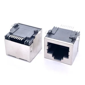 Single Port Gold Plated RG45 Female Ethernet RJ45 Connector for Shielded Cat6 Yellow/Green LED PA46 Housing 8 Contacts/Pins