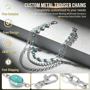 Custom Logo Vintage Layered Turquoise Metal Beaded Pants Jeans Chains Retro Street Wear Accessories Fashion Belt Jewelry Gifts