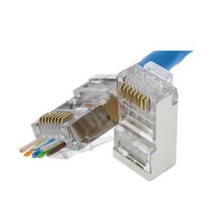 FTP Ethernet Network Modular Cat6a RJ45 Pass-Through Plug 8P8C Crystal Plug Connector Copper Gold Plating PC Wire Connections