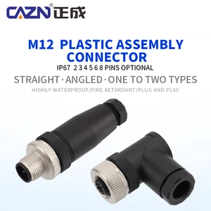 M12 5pin Plastic Assembled Plug Male Female Screw Thread A B D Code Plastic M12 Circular Connector