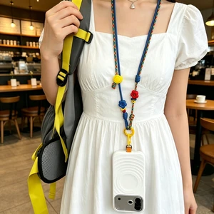 Wholesale Adjustable Phone Crossbody Lanyard Strap Colorful Braided Rope Flower Bead Decor T-Bar Clip Neck Strap Bulk OEM ODM
