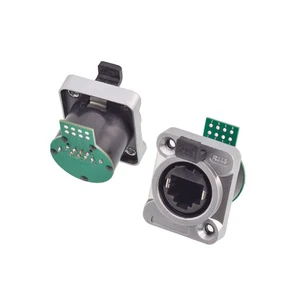 IP65 Waterproof 8 Pin Signal Connector RJ45 90 Degree Front Panel Mount Ethernet Ethercon RJ45 PCB Connector Female Socket