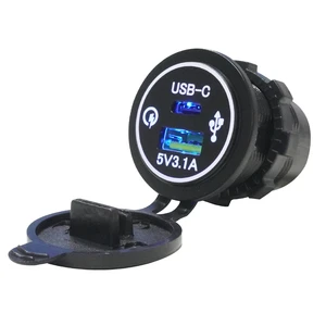 12V 24V Fast Charging 15.5W USB-C USB-A Dual Port Panel Mount USB Car Charger Socket For Bus Boat Marine