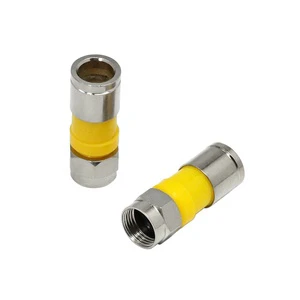 Yellow RG 6 Male F Compression Connector Waterproof Plug Socket Type Coaxial RF Connectors