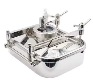 Sanitary Stainless Steel SS304 SS316L Food Grade Pressure Square Hatch Manhole Cover Manhole Covers With Sight Glass