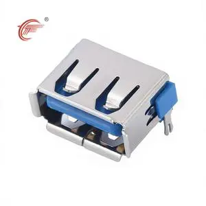 USB2.0 Female Connector 4PIN 90 Degree Rear Two-Pin Plug Board Copper Blue Rubber Core Curling Rectangular Charging Interface