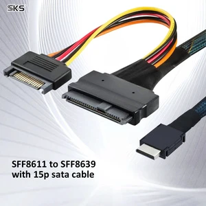 OcuLink SFF 8611 to U.2 SFF 8639 Cable 15 Pin SATA Power NVMe SSD Data Transfer Cable for Server RAID 0.5m 1m