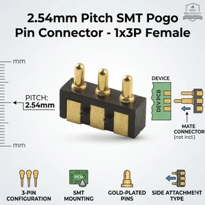 2.54mm Pitch 1x3P Pogo Pin Connector SMT Side-Attachment Pogo Pin Connector 3 Pin Spring Loaded Magnetic