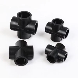 Free Sample HDPE Cross Fitting PE100 4 Way Pipe Connector Butt Fusion SDR11 PN16 DN50 DN63 DN90 DN110 DN160