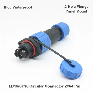 IP68 Waterproof LD16 Circular Connector 2/3/4 Pin 10A 2-Hole Flange Panel Mount Male Plug/Female Socket For Dyeing Lamp