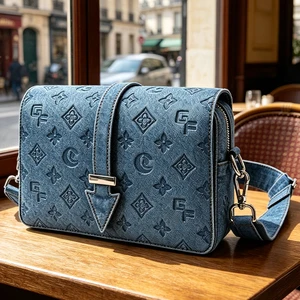 OEM ODM Custom Embossed Denim Crossbody Shoulder Bag Wholesale Fashion Dress Zipper Closure Button Bulk Orders Private Label