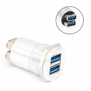 LYAN Double USB3.0 Type-A Female to Female Panel Mount Connector Factory Direct Waterproof Silver Shell Metal USB-14