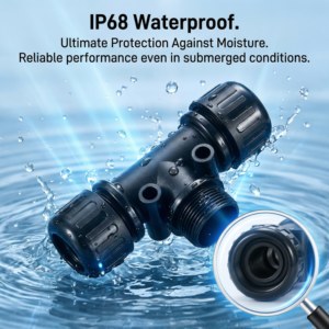 IP68 Waterproof 3-Way Corrugated Pipe Connector T/Y Type Cable Junction