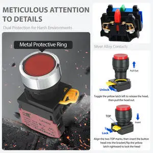LA36MA-BN 22MM Screw Terminal Flat Plastic Push Button Without Led 1NO1NC Silver Contact Fast Install Push Button Factory