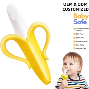 Wholesale Custom Beige Banana Soft Silicone Baby Manufacturer Teething BPA Free Food Grade Silicone Teethers Toy for Babies