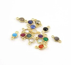 Beautiful Multi Color Crystal Quartz Stones Faceted Gems Sterling Silver Gold Plated Vintage Anniversary Charm Connector Water