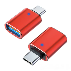 China Red OTG Adapter with LED Indicator, Type-C to USB 3.0, Aluminum Alloy Shell Car USB Adapter