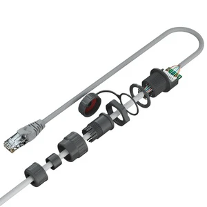 AOHUA IP68 Waterproof Panel Type Ethernet Rj45 Connector with Cable