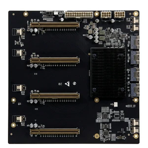 SFF-8654 SlimSAS to 4-Slot/5-Slot PCIe 4.0 x16 Backplane, PLX88096 Switch Chip for Dual-Width GPU/Network Cards