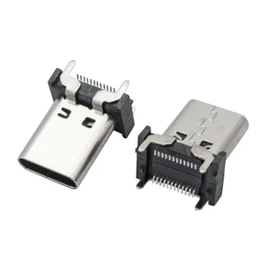 USB Type-C 2.0 Female Connector 24-Pin Stainless Steel 15mm Height Vertical SMT High Visibility Charging Cable Port 3A/5A