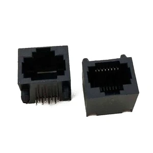 Modular Jack RJ45 Connector Female DIP 56 Right Angle 8P8C Ethernet Socket L=15.1mm PBT Material Black 50Ohm Gold Contact