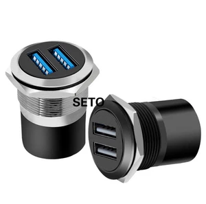 C-Type Dual USB Module 2 Ports 2.0 Circular Female Female Panel Mount Connector Dust Cover Zinc Alloy/Aluminum Alloy