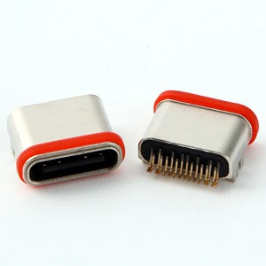 Waterproof IP67 Shell 7.5MM Long Type C 16 Pin SMT Female Connector USB 3.2 3.1 with Die Casting Shell & 4 Shell Tails DIP Type