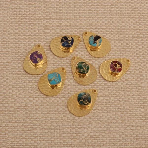 DIY Multi Gemstone Mohave Teardrop 18K Gold Plated Square Textured Handmade Unique Pattern Connectors Earrings Necklaces El